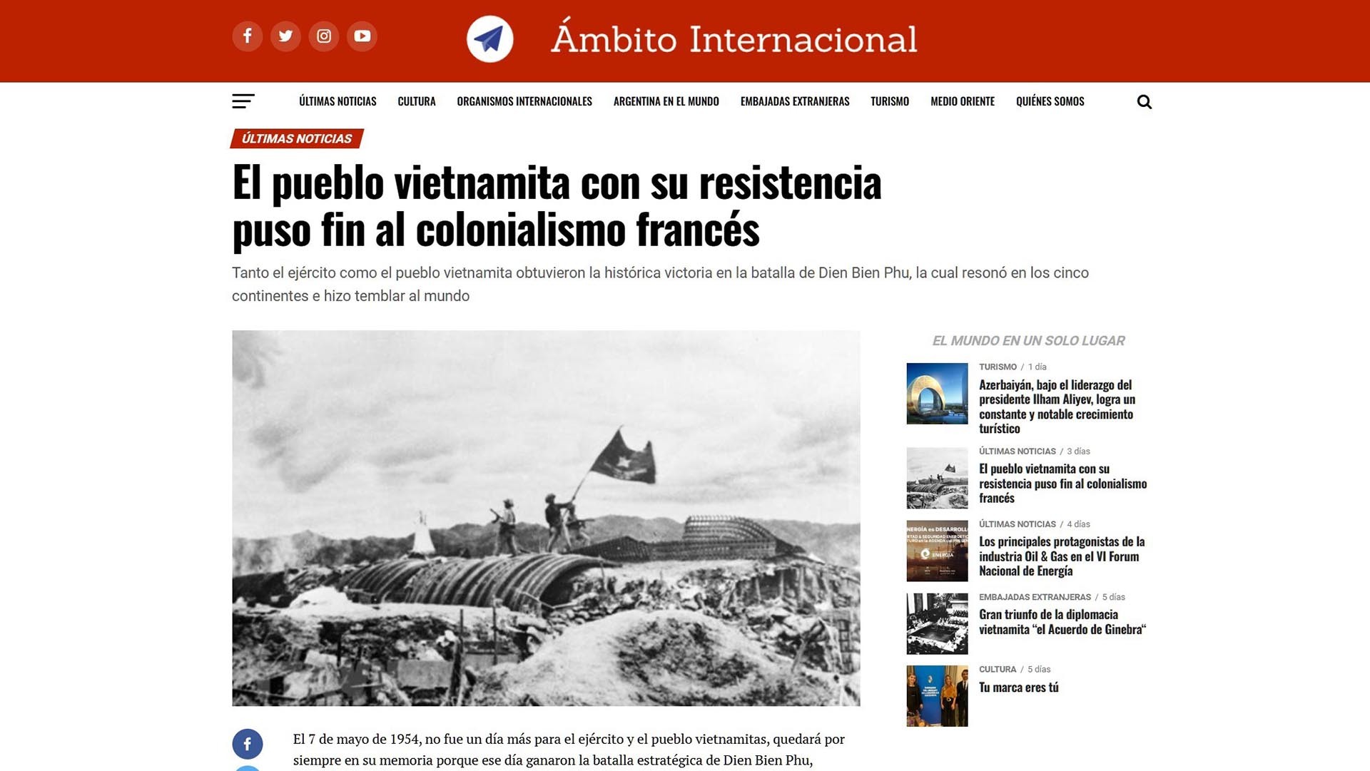 Báo chí Argentina liên tục đăng bài ca ngợi chiến thắng Điện Biên Phủ Báo chí Argentina liên tục đăng bài ca ngợi chiến thắng Điện Biên Phủ