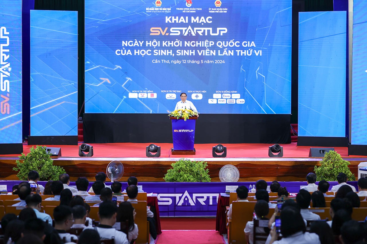Thủ tướng phát biểu tại lễ khai mạc Ngày hội Khởi nghiệp Quốc gia của học sinh, sinh viên lần thứ VI. (Nguồn: VGP News) Thủ tướng phát biểu tại lễ khai mạc Ngày hội Khởi nghiệp Quốc gia của học sinh, sinh viên lần thứ VI. (Nguồn: VGP News)