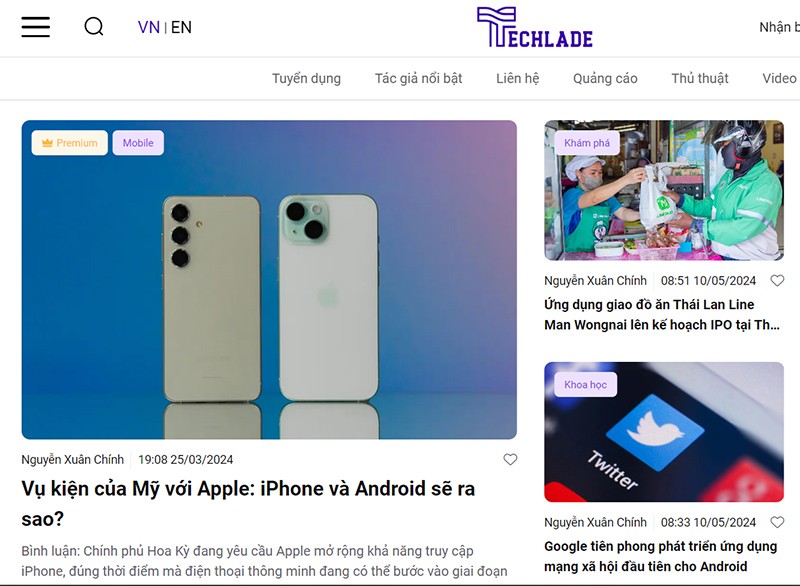Giao diện của Techlade.vn. Giao diện của Techlade.vn.