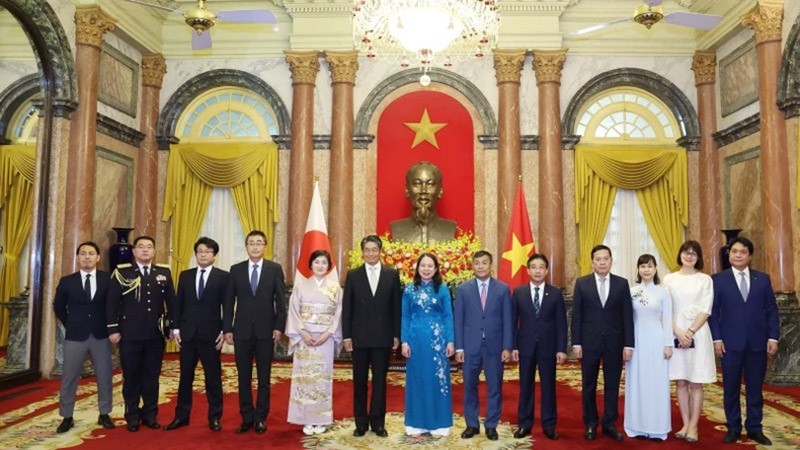 Quyền Chủ tịch nước Võ Thị Ánh Xuân tiếp Đại sứ Nhật Bản trình Quốc thư