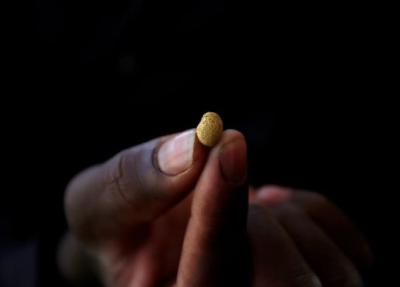 Một thợ khai thác vàng thủ công ở Burkina Faso cầm một cục vàng. Ảnh tư liệu: Reuters