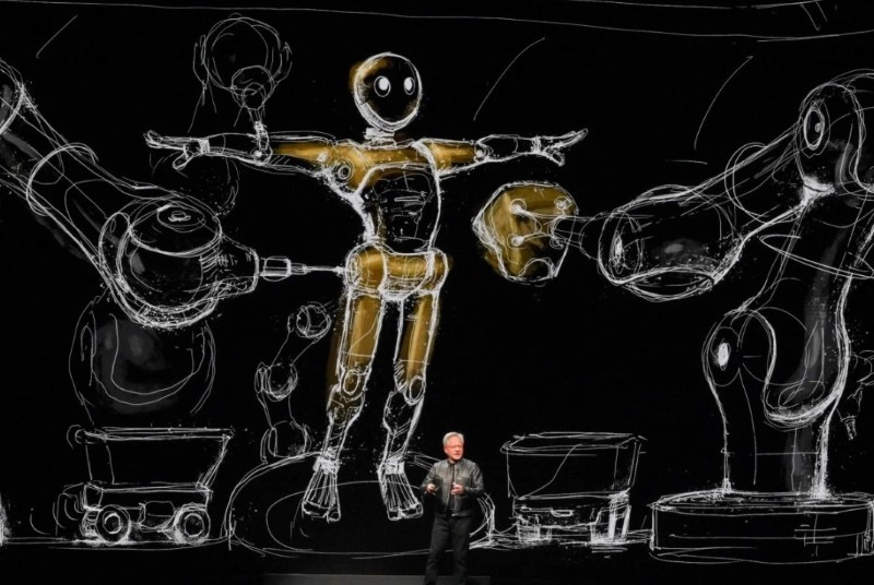 CEO Nvidia phác thảo tương lai của trí tuệ nhân tạo và robot trong bài phát biểu quan trọng vào Chủ nhật, trước triển lãm thương mại Computerx ở Đài Bắc. Ảnh: AFP