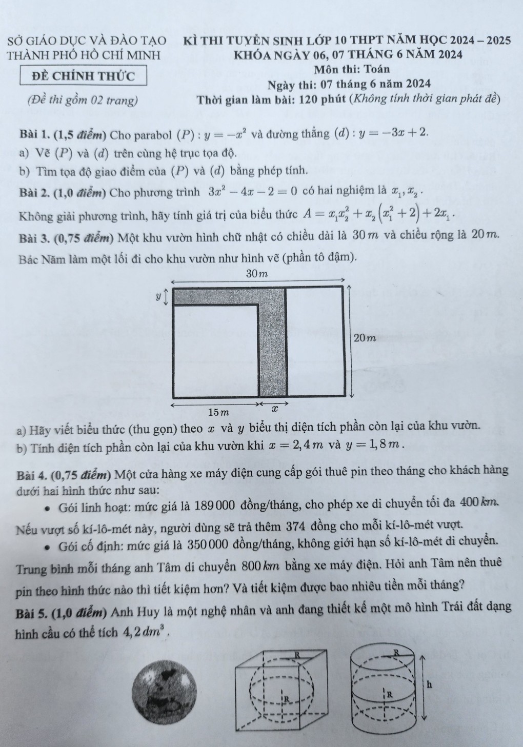Đề thi Toán vào lớp 10 năm 2024 tại TP. Hồ Chí Minh