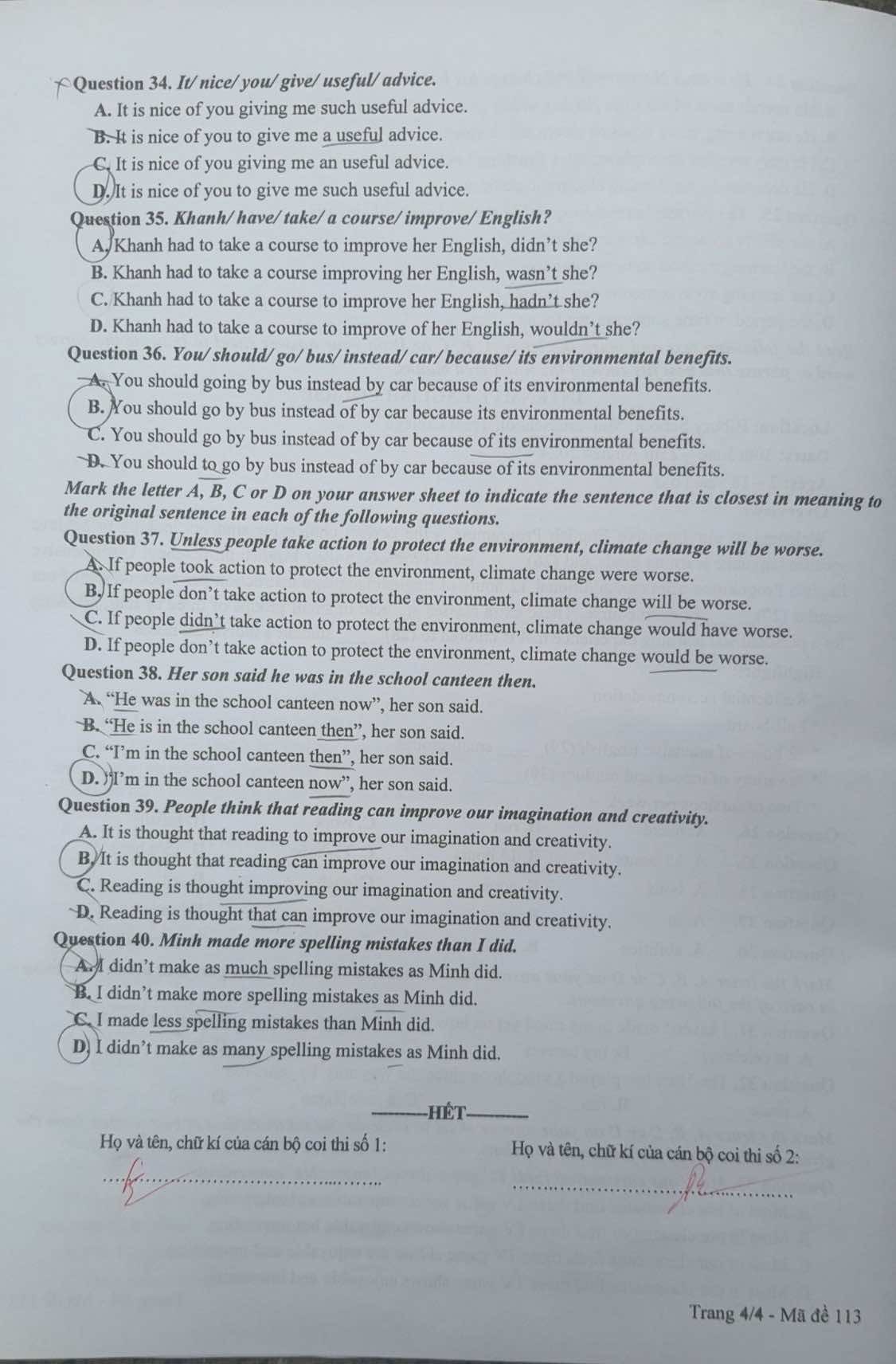 Đề tiếng Anh thi lớp 10 Hà Nội năm 2024
