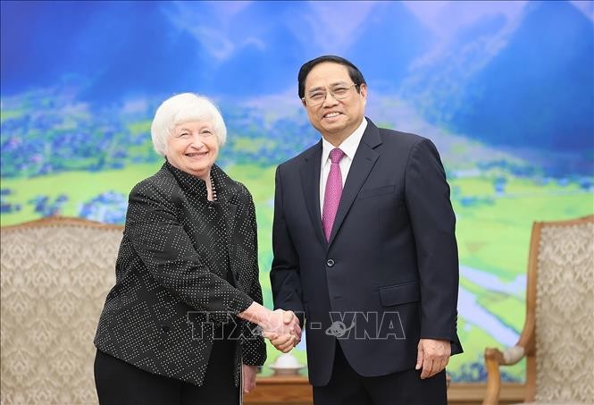 Thủ tướng Phạm Minh Chính tiếp Bộ trưởng Tài chính Hoa Kỳ Janet Yellen.