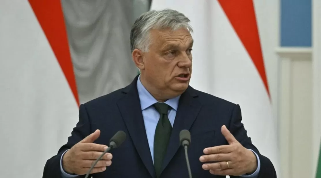 Thủ tướng Hungary Viktor Orban đưa ra tuyên bố báo chí chung với Tổng thống Nga sau cuộc hội đàm tại Điện Kremlin ở Moscow vào ngày 5 tháng 7 năm 2024. Alexander NEMENOV / AFP