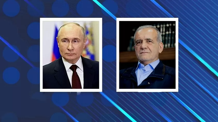 Tổng thống đắc cử Iran Masoud Pezeshkian (phải) và Tổng thống Nga Vladimir Putin (trái). Ảnh: iranpress.com Tổng thống đắc cử Iran Masoud Pezeshkian (phải) và Tổng thống Nga Vladimir Putin (trái). Ảnh: iranpress.com