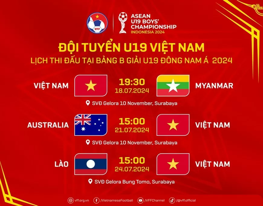 Lịch thi đấu của đội tuyển U19 Việt Nam tại giải U19 Đông Nam Á 2024 Lịch thi đấu của đội tuyển U19 Việt Nam tại giải U19 Đông Nam Á 2024