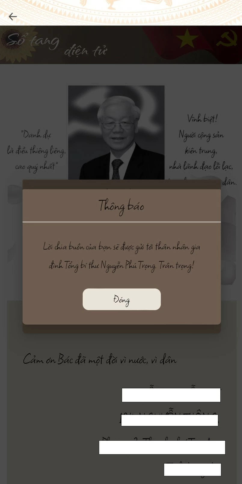 Người dân có thể online gửi lời chia buồn, tri ân Tổng Bí thư Nguyễn Phú Trọng qua VNeID - sổ tang điện tử Cách người dân có thể online gửi lời chia buồn, tri ân Tổng Bí thư Nguyễn Phú Trọng trên VNeID