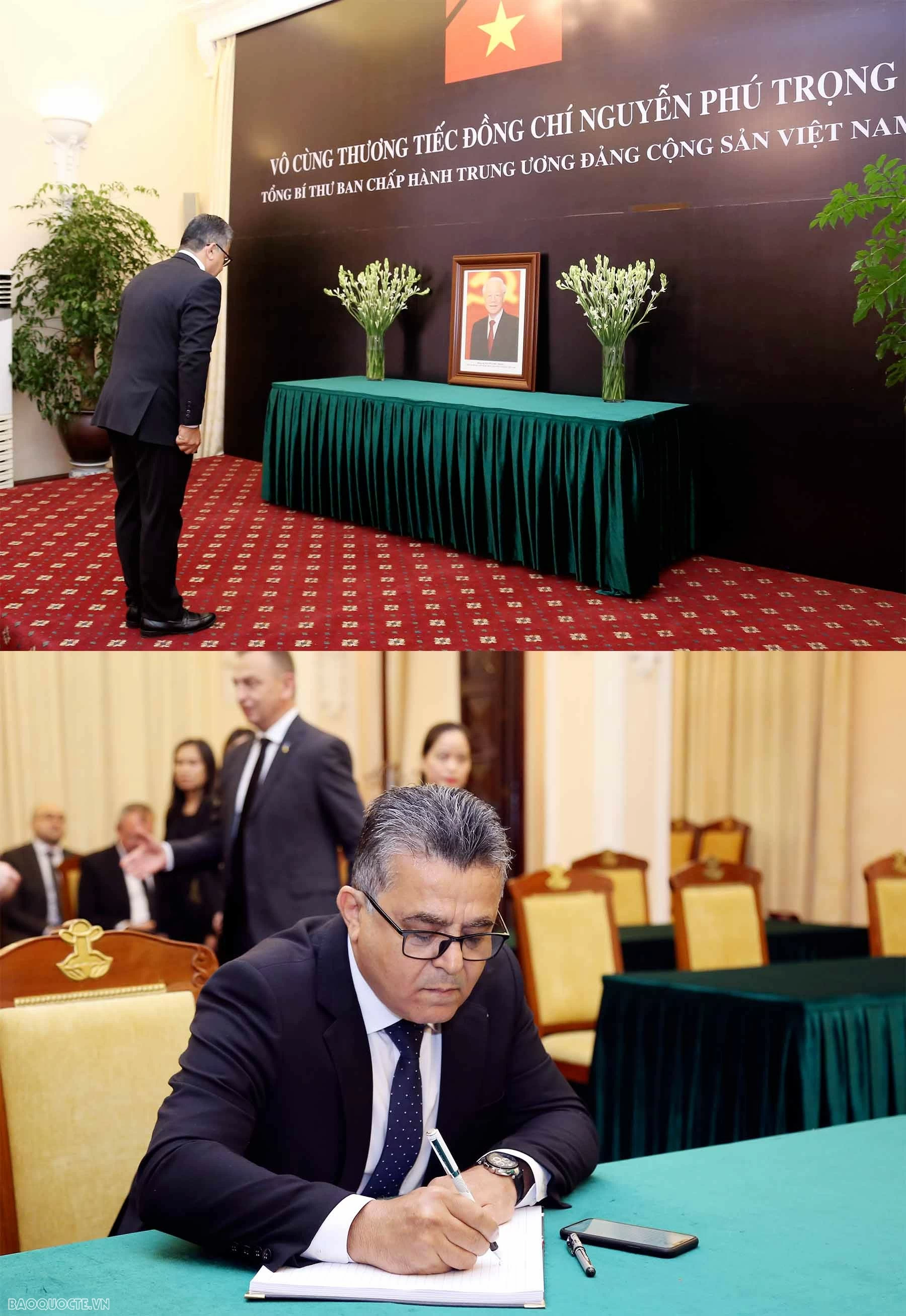 Đại sứ các nước, các tổ chức quốc tế đến viếng và viết sổ tang bày tỏ niềm tiếc thương Tổng Bí thư Nguyễn Phú Trọng Đại sứ các nước ghi sổ tang tưởng nhớ Tổng Bí thư Nguyễn Phú Trọng