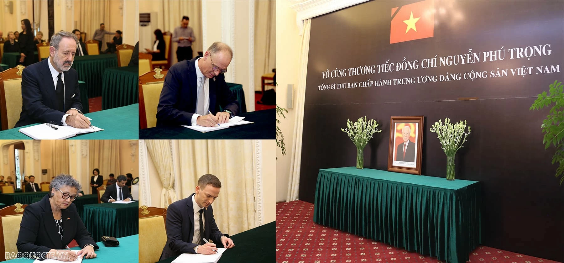 Đại sứ các nước, các tổ chức quốc tế đến viếng và viết sổ tang bày tỏ niềm tiếc thương Tổng Bí thư Nguyễn Phú Trọng Đại sứ các nước ghi sổ tang tưởng nhớ Tổng Bí thư Nguyễn Phú Trọng