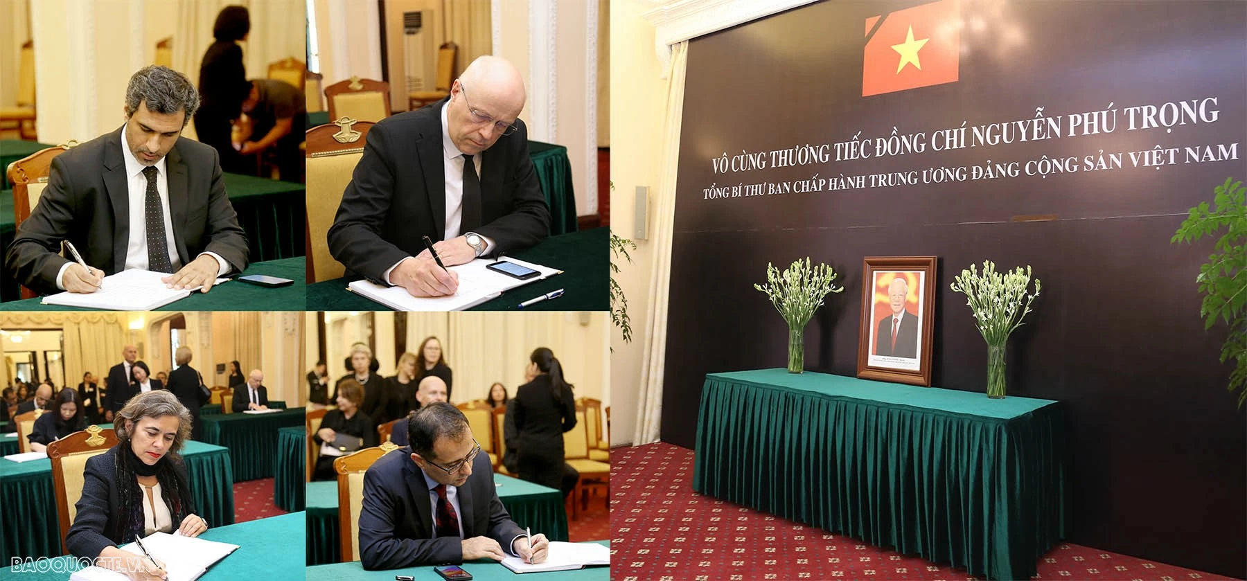 Đại sứ các nước, các tổ chức quốc tế đến viếng và viết sổ tang bày tỏ niềm tiếc thương Tổng Bí thư Nguyễn Phú Trọng Đại sứ các nước ghi sổ tang tưởng nhớ Tổng Bí thư Nguyễn Phú Trọng