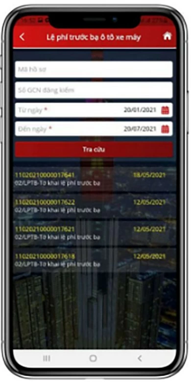 Cách tra cứu hồ sơ lệ phí trước bạ đối với ô tô, xe máy trên ứng dụng eTax Cách tra cứu hồ sơ lệ phí trước bạ đối với ô tô, xe máy trên ứng dụng eTax