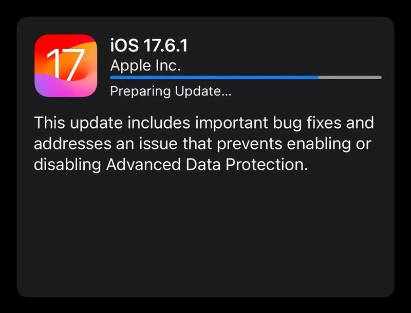 iOS 17.6.1 giúp sửa lỗi cho sự cố liên quan đến tính năng Bảo vệ dữ liệu nâng cao iOS 17.6.1 giúp sửa lỗi cho sự cố liên quan đến tính năng Bảo vệ dữ liệu nâng cao