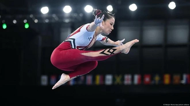 Bộ trang phục kín đáo của các vận động viên thể dục dụng cụ Đức tại Olympic Tokyo 2020. (Nguồn: DW) Bộ trang phục kín đáo của các vận động viên thể dục dụng cụ Đức tại Olympic Tokyo 2020. (Nguồn: DW)