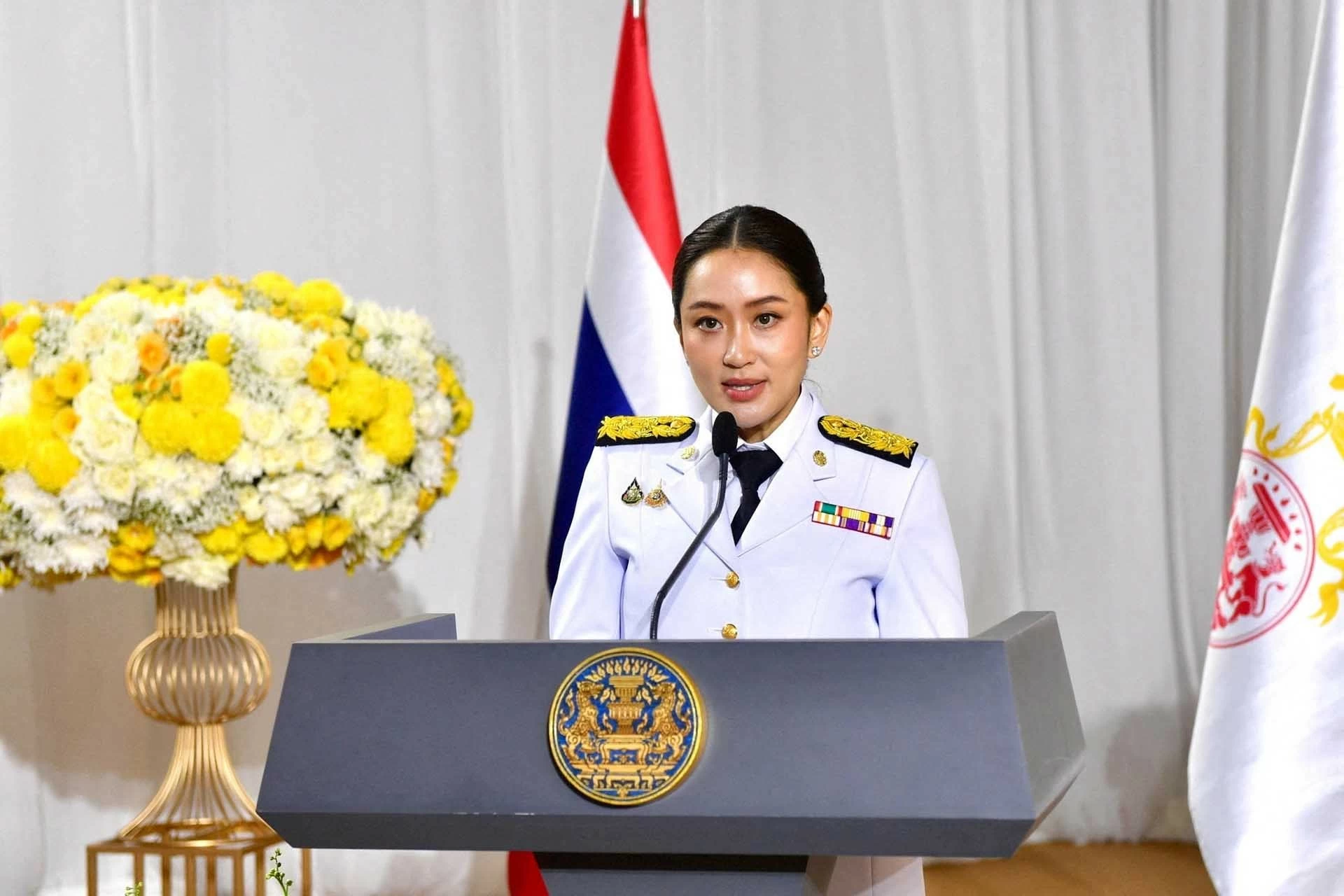 Bà Paetongtarn Shinawatra phát biểu sau khi Nhà vua phê chuẩn trở thành Thủ tướng Thái Lan (Nguồn: Reuters). Bà Paetongtarn Shinawatra phát biểu sau khi Nhà vua phê chuẩn trở thành Thủ tướng Thái Lan (Nguồn: Reuters).