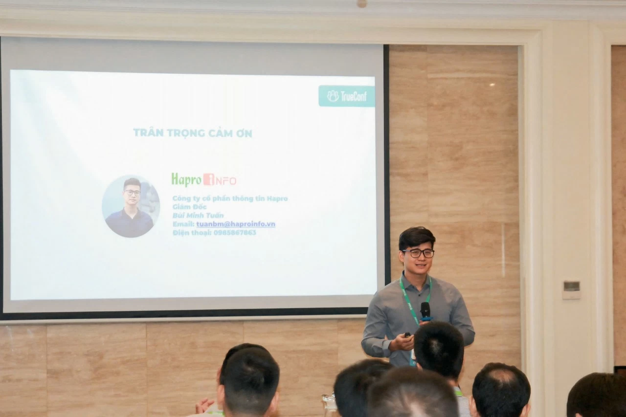 Ông Bùi Minh Tuấn - Giám đốc HaproInfo phát biểu tại Hội nghị. Ông Bùi Minh Tuấn - Giám đốc HaproInfo phát biểu tại Hội nghị.