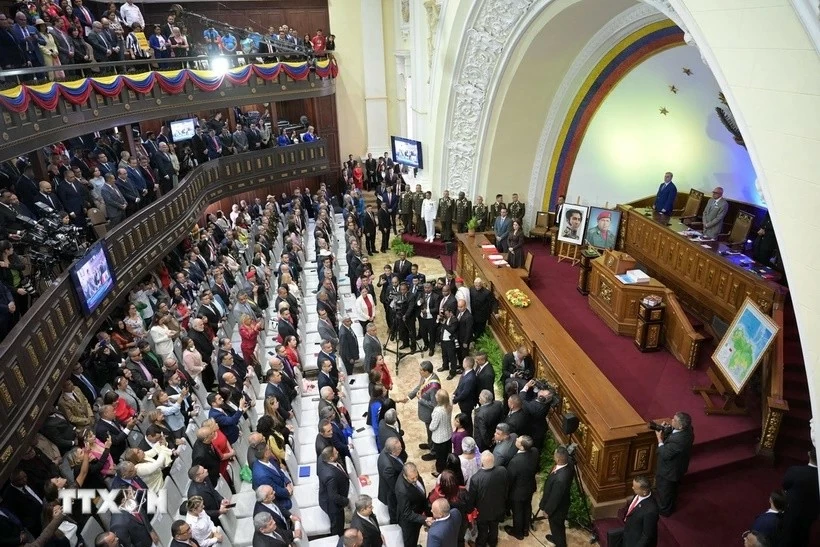 Toàn cảnh một phiên họp Quốc hội Venezuela ở Caracas, ngày 15/1/2024. (Ảnh: AFP/TTXVN) Toàn cảnh một phiên họp Quốc hội Venezuela ở Caracas, ngày 15/1/2024. (Ảnh: AFP/TTXVN)