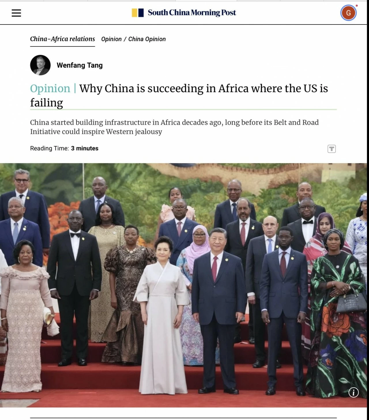 bài viết với tiêu đề “Why China is succeeding in Africa where the US is failing” đăng tải trên South China Morning Post ngày 15/9. bài viết với tiêu đề “Why China is succeeding in Africa where the US is failing” đăng tải trên South China Morning Post ngày 15/9.