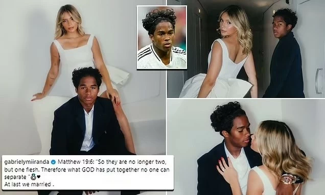 Endrick kết hôn vớibạn gái Gabriely Miranda. (Nguồn: Daily Mail) Endrick kết hôn vớibạn gái Gabriely Miranda. (Nguồn: Daily Mail)