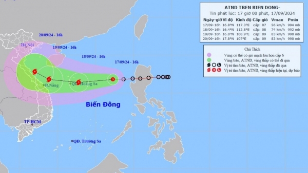 Dự báo diễn biến áp thấp nhiệt đới trên Biển Đông: Khoảng 24 giờ tới, mạnh thành bão trên trên vùng biển quần đảo Hoàng Sa