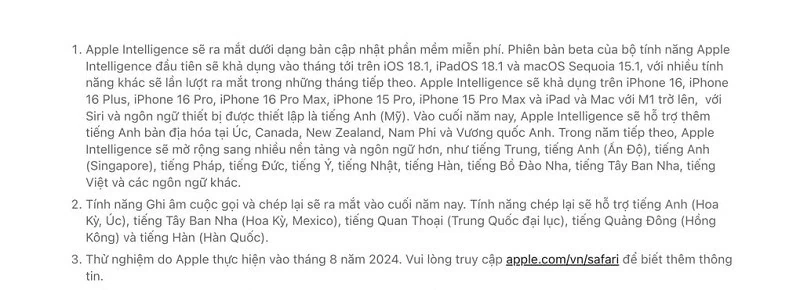Apple Intelligence sẽ được hỗ trợ tiếng Việt vào năm 2025 Apple Intelligence sẽ được hỗ trợ tiếng Việt vào năm 2025