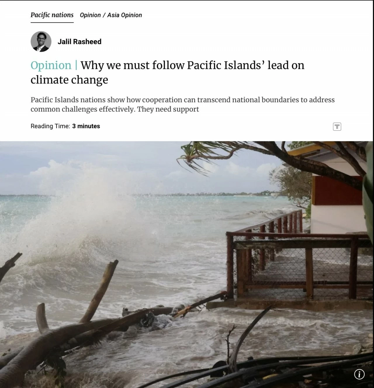 bài viết “Why we must follow Pacific Islands’ lead on climate change” đăng tải trên South China Morning Post ngày 18/9. bài viết “Why we must follow Pacific Islands’ lead on climate change” đăng tải trên South China Morning Post ngày 18/9.
