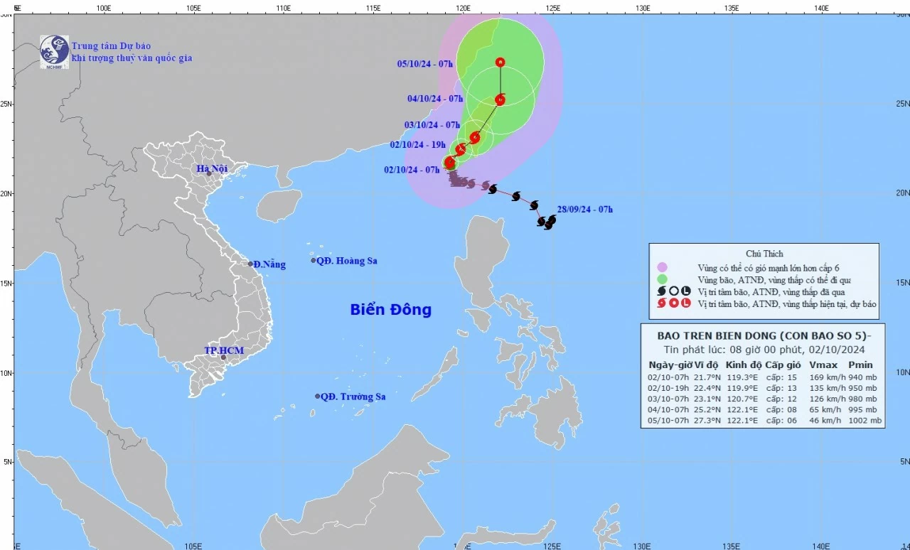 Dự báo bão sô 5: Di chuyển trên vùng biển phía Đông Bắc khu vực Bắc Biển Đông, rủi ro thiên tai cấp 3 Dự báo bão sô 5: Di chuyển trên vùng biển phía Đông Bắc khu vực Bắc Biển Đông, rủi ro thiên tai cấp 3