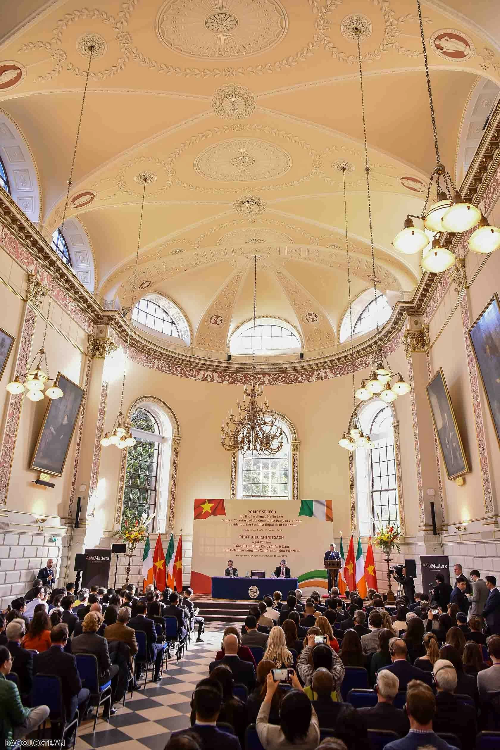 Tầm nhìn về kỷ nguyên mới trong quan hệ Việt Nam-Ireland Toàn văn phát biểu chính sách của Tổng Bí thư, Chủ tịch nước Tô Lâm tại Trường Đại học Trinity Dublin