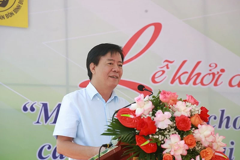 H1. Ô Ngô Văn Đông - TGĐ Công ty CPPB Bình Điền phát biểu tại buổi Lễ khởi động chương trình Bình Điền khởi động chương trình 'Mang sinh kế cho bà con vùng bão lũ tỉnh Yên Bái và Lào Cai' năm 2024