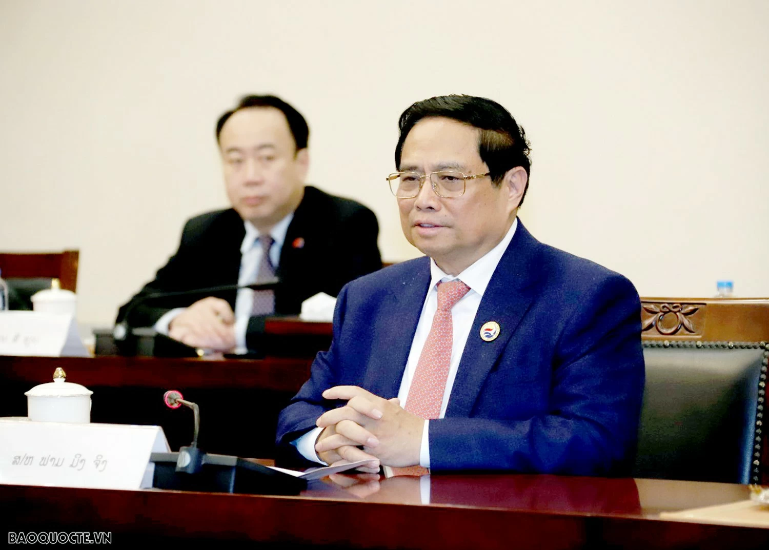 Thủ tướng Chính phủ Phạm Minh Chính hội kiến với Thường trực Ban Bí thư, Phó Chủ tịch nước Lào. Thủ tướng Phạm Minh Chính hội kiến Thường trực Ban Bí thư, Phó Chủ tịch nước Lào Bounthong Chitmany