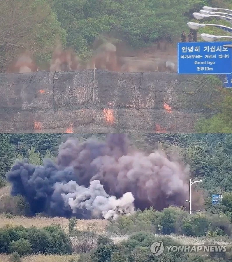 Bán đảo Triều Tiên: Bình Nhưỡng làm nổ tung một số đoạn đường nối với Hàn Quốc, Seoul bắn đạn cảnh cáo. Yonhap Bán đảo Triều Tiên: Bình Nhưỡng làm nổ tung một số đoạn đường nối với Hàn Quốc, Seoul bắn đạn cảnh cáo. Yonhap