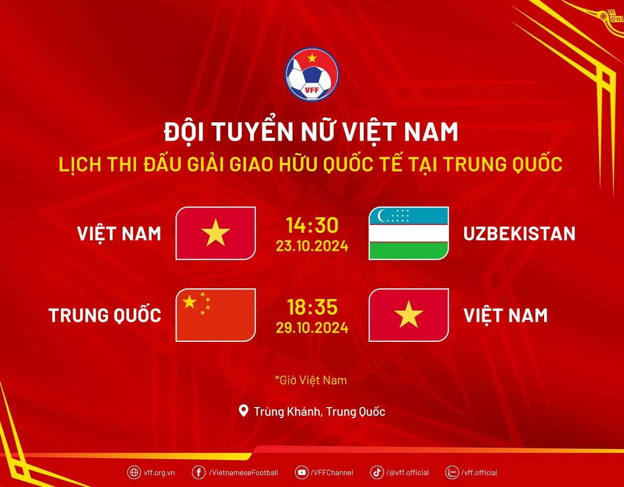 Lịch thi đấu giao hữu tại Trung Quốc của đội tuyển nữ Việt Nam Lịch thi đấu giao hữu tại Trung Quốc của đội tuyển nữ Việt Nam