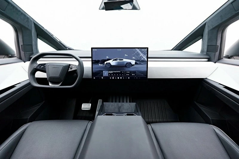 Mọi thao tác tùy chỉnh tính năng của Tesla Cybertruck được thực hiện trên màn hình giải trí, khu vực táp-lô không có phím bấm vật lý Mọi thao tác tùy chỉnh tính năng của Tesla Cybertruck được thực hiện trên màn hình giải trí, khu vực táp-lô không có phím bấm vật lý