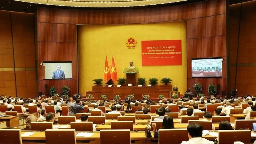 Tổng Bí thư, Chủ tịch nước Tô Lâm phát biểu chỉ đạo Hội nghị toàn quốc quán triệt, triển khai thực hiện Nghị quyết Hội nghị lần thứ 10, Ban Chấp hành Trung ương Đảng khóa XIII. (Nguồn: TTXVN) Tổng Bí thư, Chủ tịch nước Tô Lâm phát biểu chỉ đạo Hội nghị toàn quốc quán triệt, triển khai thực hiện Nghị quyết Hội nghị lần thứ 10, Ban Chấp hành Trung ương Đảng khóa XIII. (Nguồn: TTXVN)