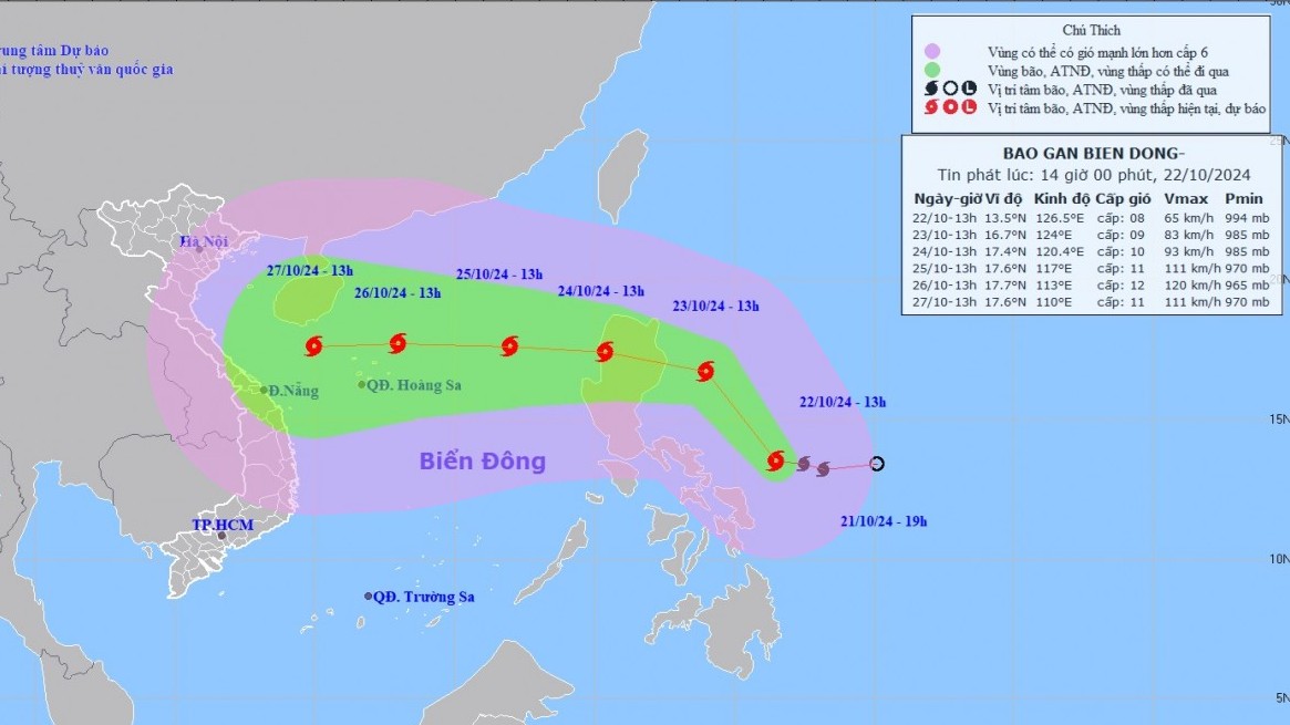 Tin bão gần Biển Đông: Bão Trami trên vùng biển phía Đông miền Trung Philippines, gió giật cấp 10, di chuyển theo hướng Tây Bắc