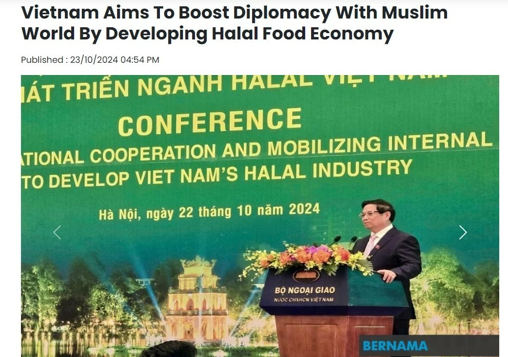 Bernama: Việt Nam thúc đẩy ngoại giao với thế giới Hồi giáo thông qua ngành công nghiệp Halal Bernama: Việt Nam thúc đẩy ngoại giao với thế giới Hồi giáo thông qua ngành công nghiệp Halal
