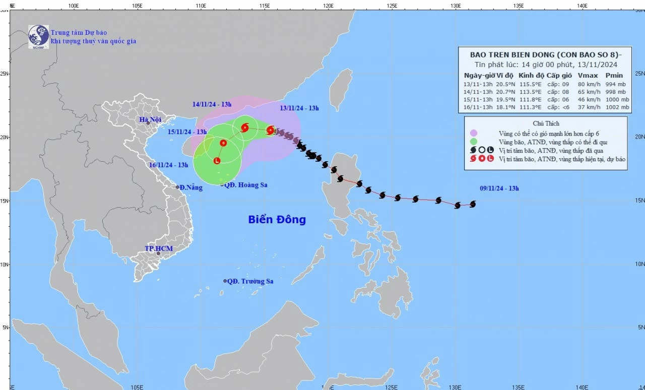 Dự báo bão số 8: Liên tục đổi hướng di chuyển trên Bắc Biển Đông Dự báo bão số 8: Liên tục đổi hướng di chuyển trên Bắc Biển Đông