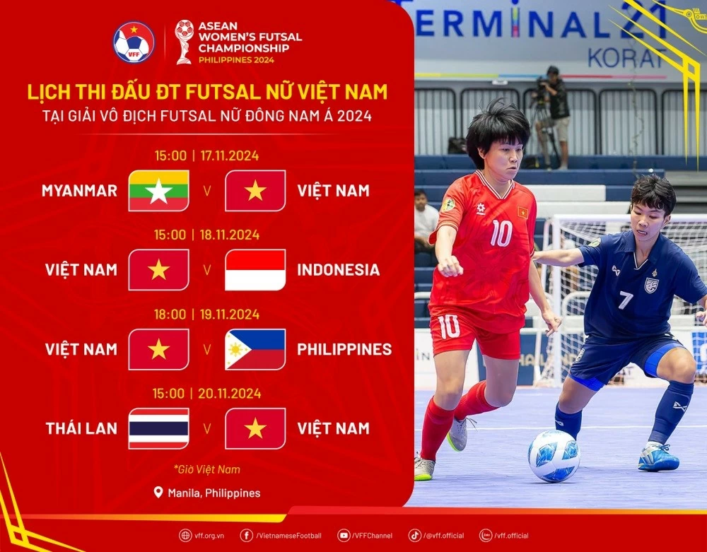 Lịch thi đấu của đội tuyển futsal nữ Việt Nam tại giải futsal nữ Đông Nam Á 2024 Lịch thi đấu của đội tuyển futsal nữ Việt Nam tại giải futsal nữ Đông Nam Á 2024