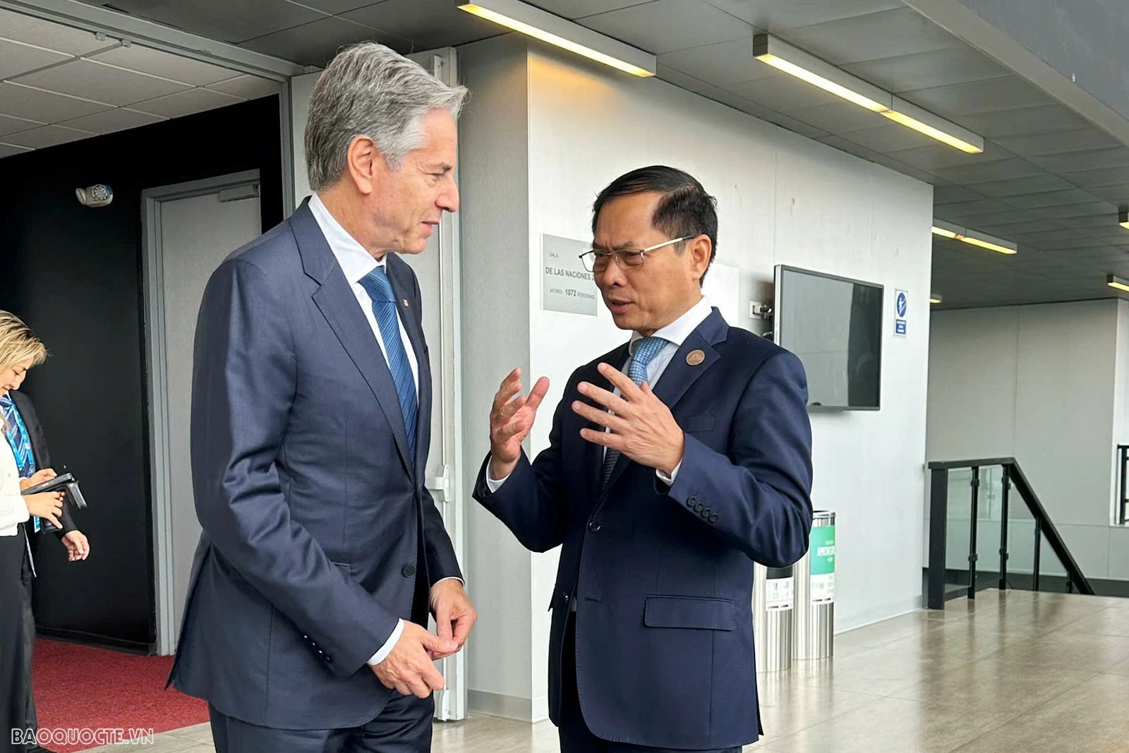 Ngày 14/11, nhân dịp tháp tùng Chủ tịch nước Lương Cường thăm chính thức Peru và tham dự Tuần lễ Cấp cao Diễn đàn Hợp tác kinh tế châu Á - Thái Bình Dương (APEC) 2024, Phó Thủ tướng, Bộ trưởng Bộ Ngoại giao Bùi Thanh Sơn đã gặp, trao đổi với Bộ trưởng Ngoại giao Hoa Kỳ Antony Blinken. (Ảnh: Tuấn Anh) Ngày 14/11, nhân dịp tháp tùng Chủ tịch nước Lương Cường thăm chính thức Peru và tham dự Tuần lễ Cấp cao Diễn đàn Hợp tác kinh tế châu Á - Thái Bình Dương (APEC) 2024, Phó Thủ tướng, Bộ trưởng Bộ Ngoại giao Bùi Thanh Sơn đã gặp, trao đổi với Bộ trưởng Ngo