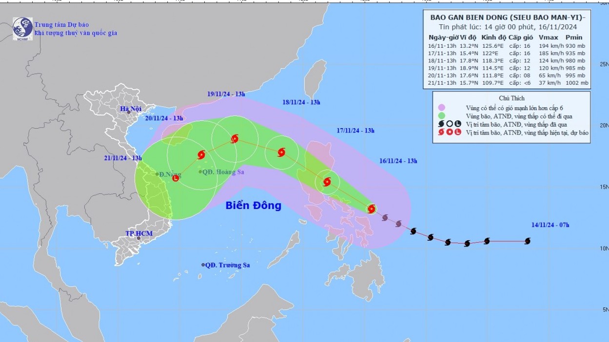 du bao dien bien sieu bao man yi gio gan tam bao giat cap 17 se di vao bien dong va giam dan cuong do