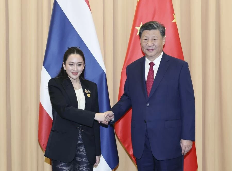 Chủ tịch Trung Quốc Tập Cận Bình và Thủ tướng Thái Lan Paetongtarn Shinawatra trong cuộc gặp ngày 15/11 tại Lima, Peru. (Nguồn: THX) Chủ tịch Trung Quốc Tập Cận Bình và Thủ tướng Thái Lan Paetongtarn Shinawatra trong cuộc gặp ngày 15/11 tại Lima, Peru. (Nguồn: THX)