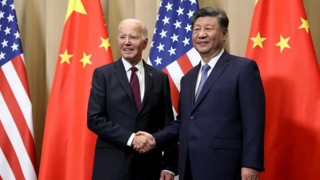 Tổng thống Mỹ Joe Biden và Chủ tịch Trung Quốc Tập Cận Bình trong cuộc gặp tại Lima, Peru, ngày 16/11. (Nguồn: AP) Tổng thống Mỹ Joe Biden và Chủ tịch Trung Quốc Tập Cận Bình trong cuộc gặp tại Lima, Peru, ngày 16/11. (Nguồn: AP)