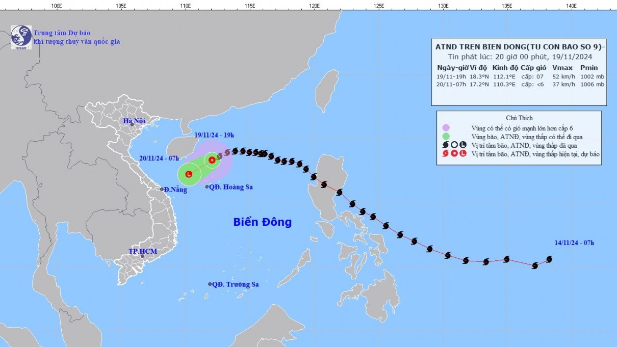 Tin áp thấp nhiệt đới trên vùng biển phía Tây khu vực Bắc Biển Đông, tàu thuyền trong vùng nguy hiểm chịu tác động của gió mạnh, sóng lớn