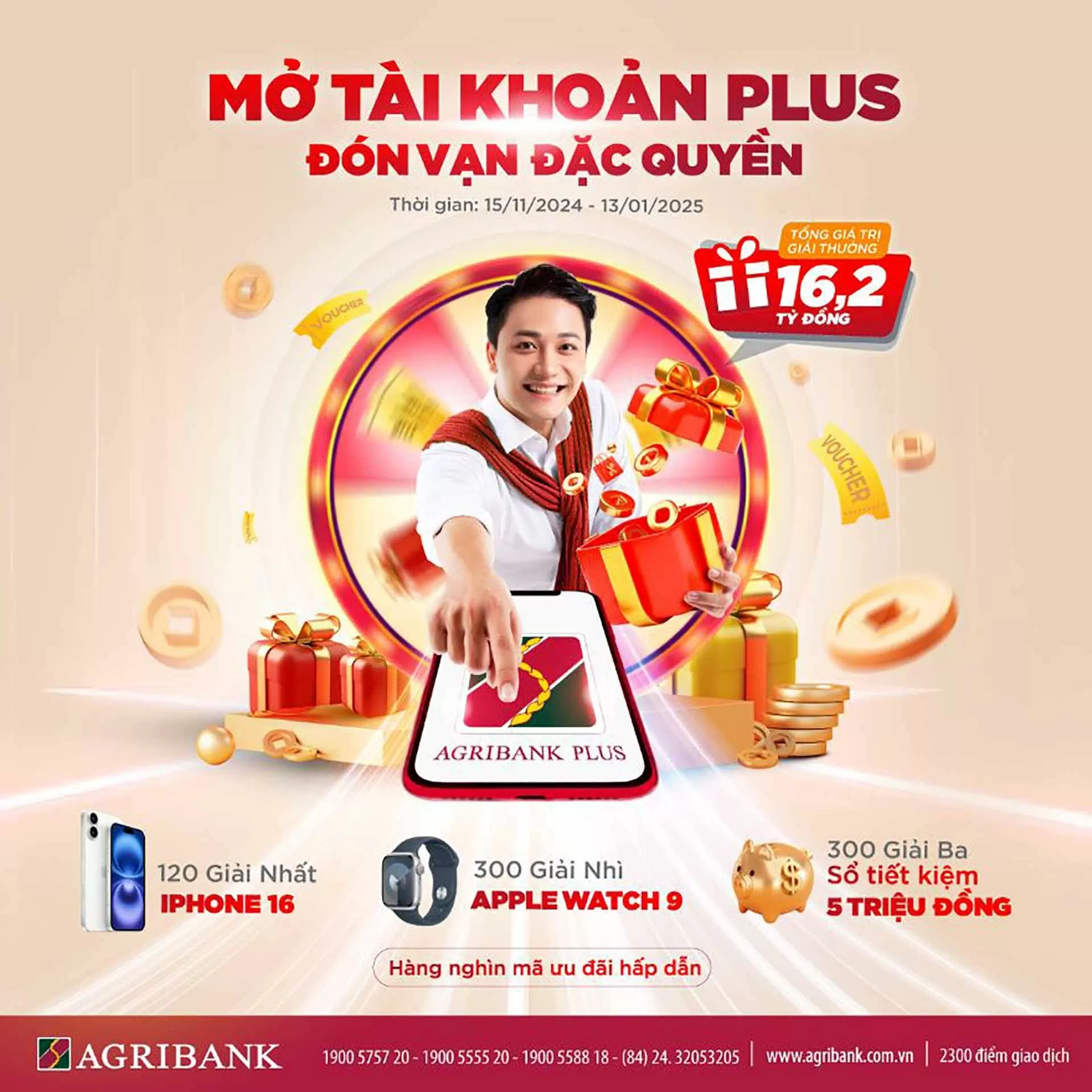 Cơ hội nhận iPhone 16 và nhiều phần quà hấp dẫn khi mở Tài khoản Plus trên Agribank Plus Cơ hội nhận iPhone 16 và nhiều phần quà hấp dẫn khi mở Tài khoản Plus trên Agribank Plus