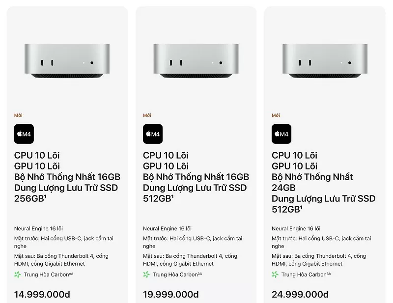 Mac mini M4 có giá khởi điểm từ 14,999 triệu đồng cho bản cấu hình cơ bản Mac mini M4 có giá khởi điểm từ 14,999 triệu đồng cho bản cấu hình cơ bản