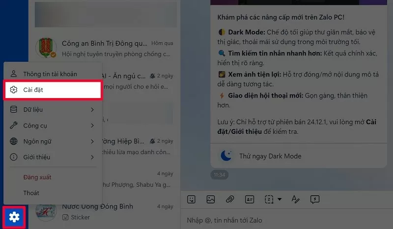 Bật chế độ tối trên Zalo máy tính với vài thao tác đơn giản Bật chế độ tối trên Zalo máy tính với vài thao tác đơn giản