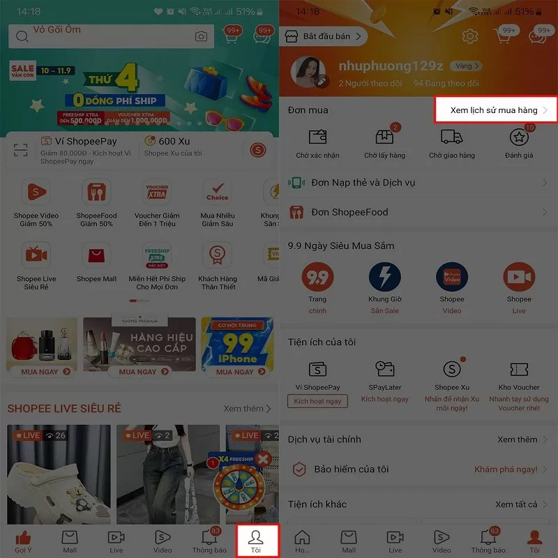 Xem lịch sử mua hàng trên Shopee cực đơn giản không phải ai cũng biết Xem lịch sử mua hàng trên Shopee cực đơn giản không phải ai cũng biết