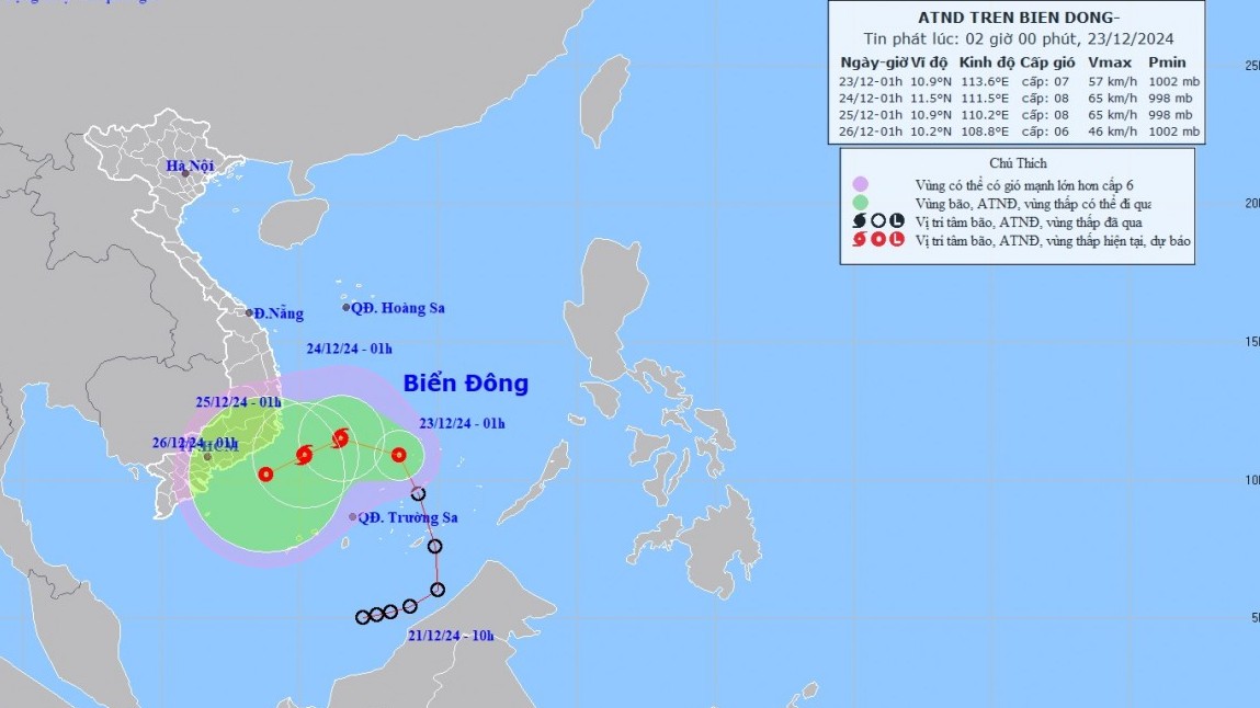 du bao ap thap nhiet doi tren khu vuc qua n da o truo ng sa co kha nang se manh thanh bao