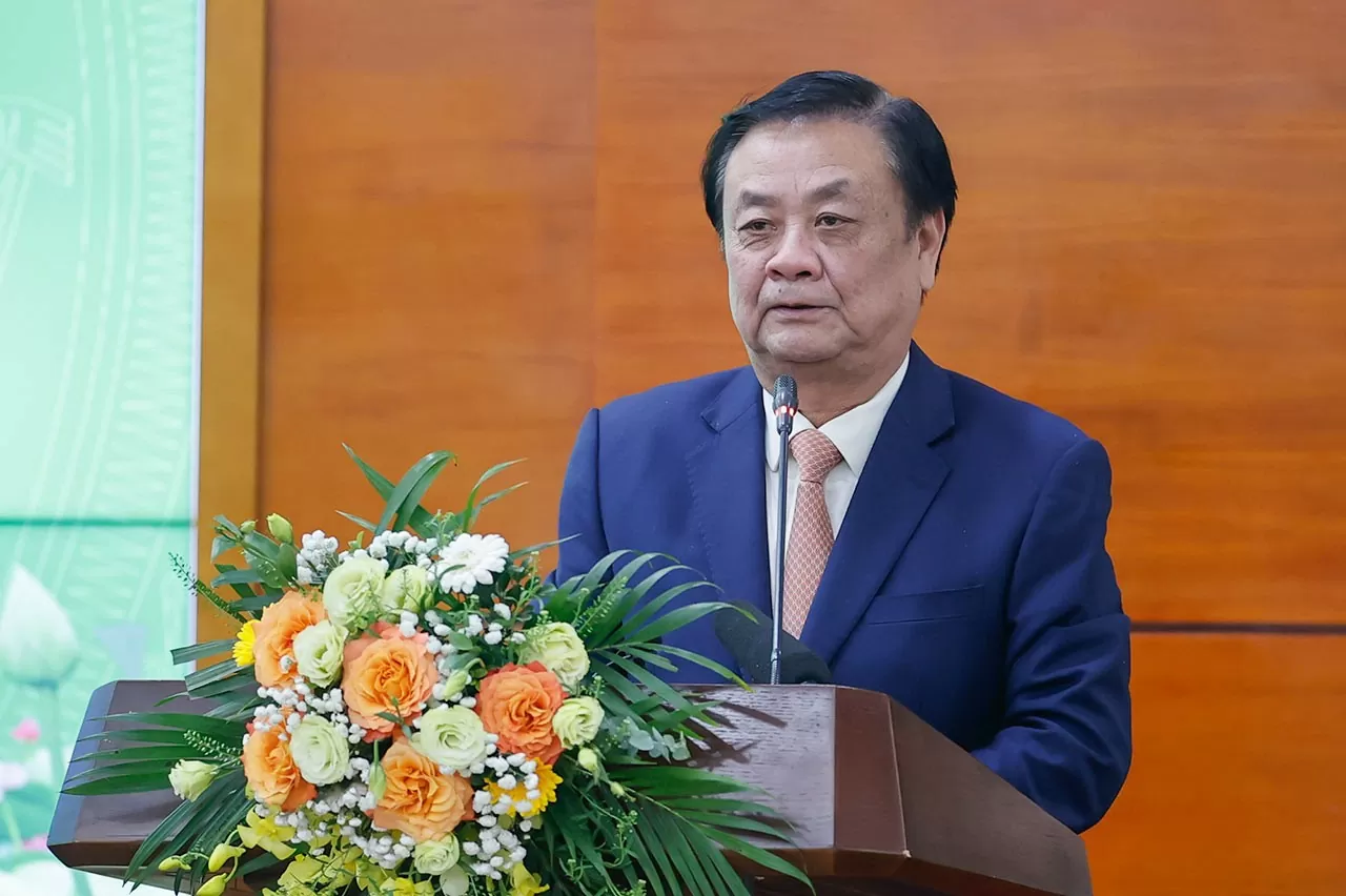 Bộ trưởng Bộ Nông nghiệp và Phát triển nông thôn Lê Minh Hoan phát biểu tại Hội nghị. (Nguồn: VGP News) Bộ trưởng Bộ Nông nghiệp và Phát triển nông thôn Lê Minh Hoan phát biểu tại Hội nghị. (Nguồn: VGP News)